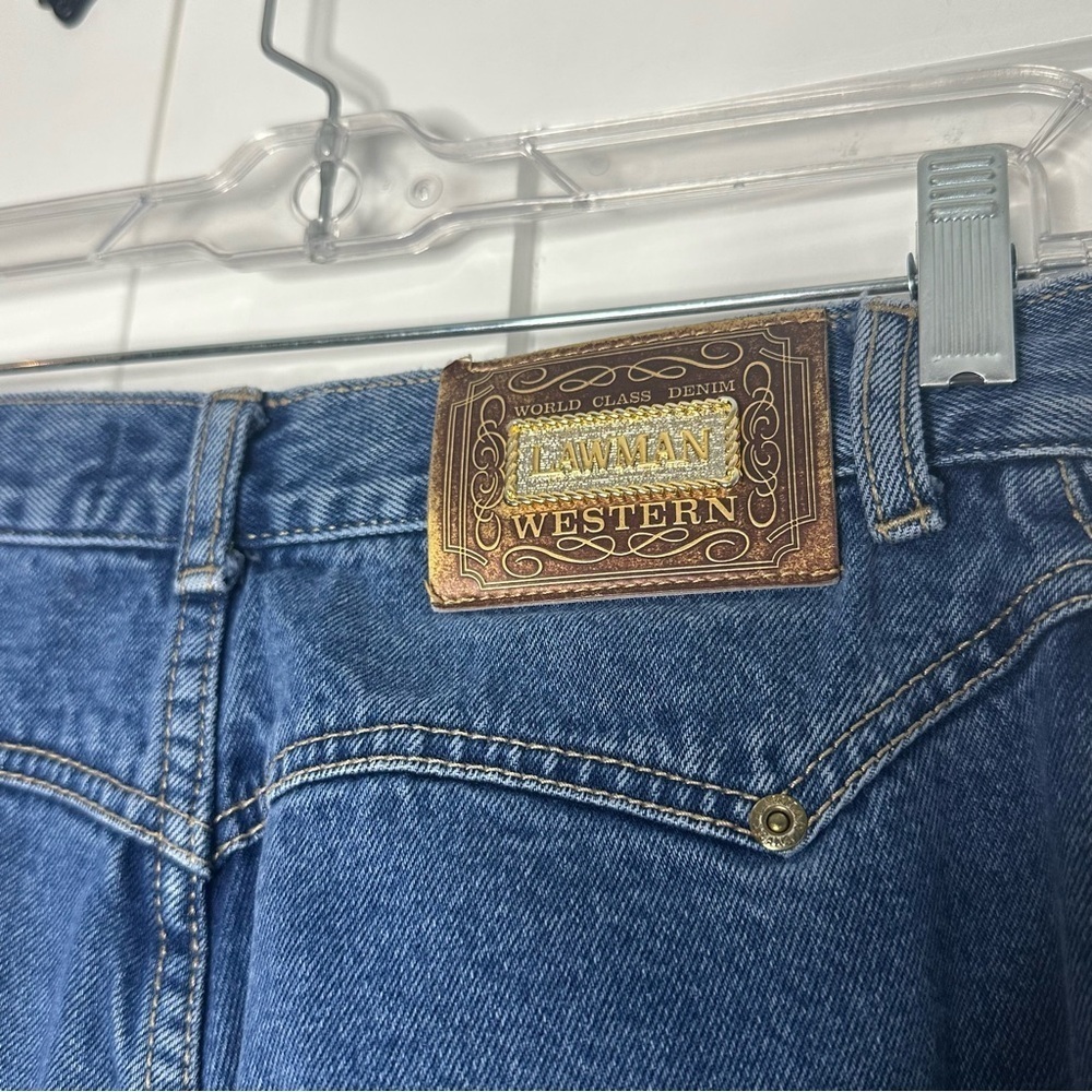 Vintage Lawman Western 90s Jeans blue denim 9 26 2 cowboy unique cotton scallop - Picture 3 of 11